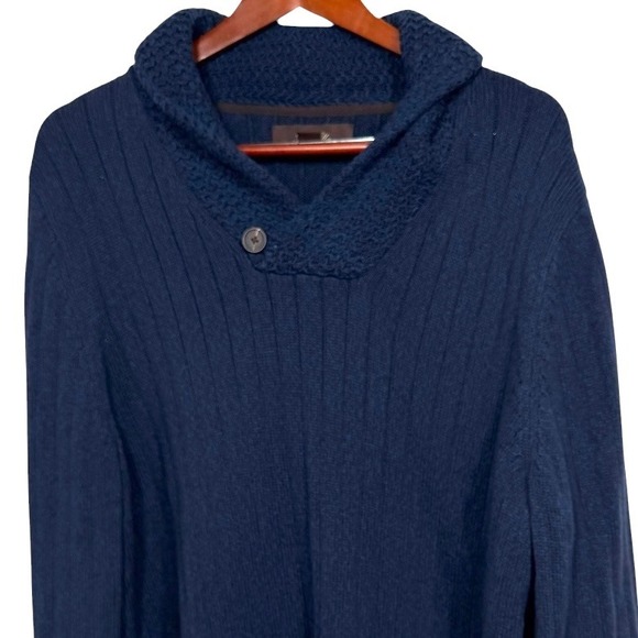 Tasso Elba Other - Tasso Elba Mens XL Navy Blue Cotton Ribbed Shawl Collar Button Sweater Pullover